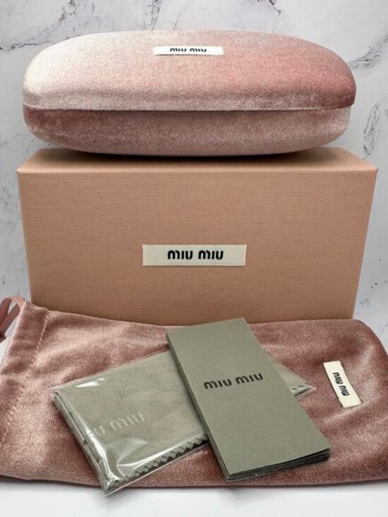 New MIU MIU Sunglasses Brown Tortoise Shell Oval Acetate Gold Logo Italy main image 5